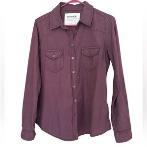 Garage 100% Cotton Western Style Button Down‎ Shirt. Dark Purple. Medium.